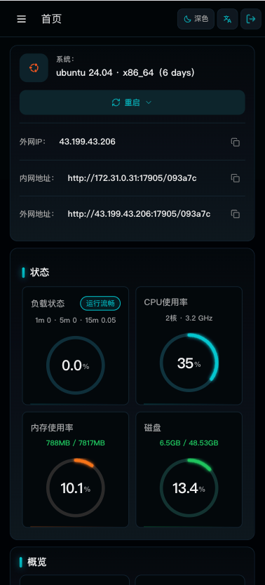 GCSA Panel 移动端首页与系统监控